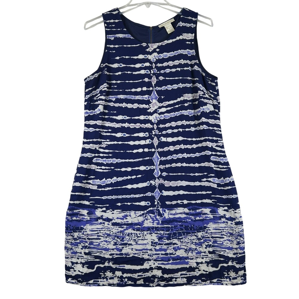 Saint Tropez West Dress Womens 8 Blue Tie Dye Sheath Sleeveless Knee Length